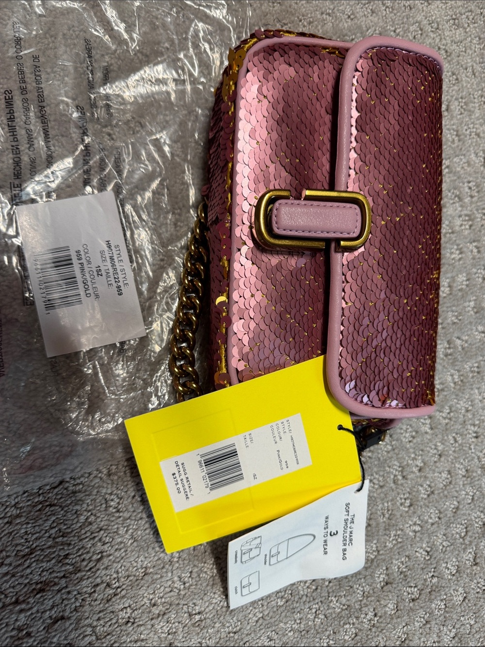 Marc Jacob Sequined Pink Crossbody Bag with Gold Chain